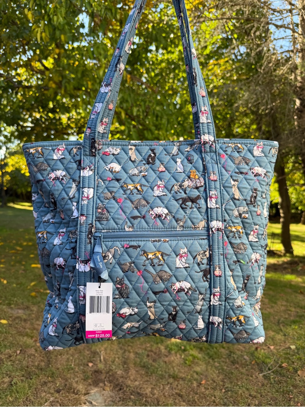 Vera Bradley Cats Meow LARGE Vera Tote Bag Rare Cat Print NWT